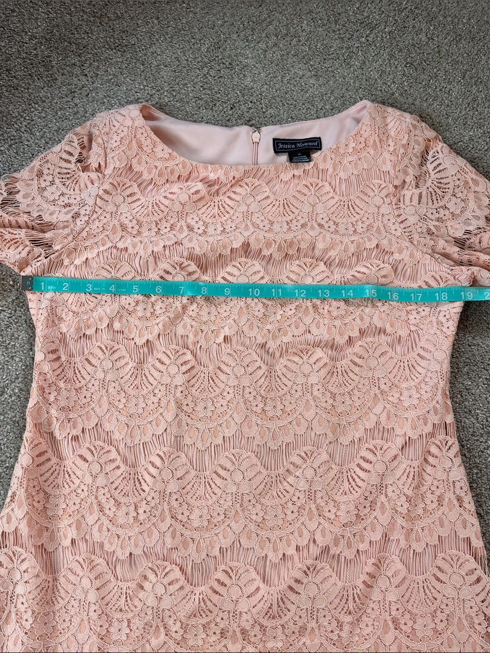🍑🍑🍑Jessica Howard Elegant Bright Pastel Peach Boat Neck Lace Dress sz10 - Picture 10 of 16